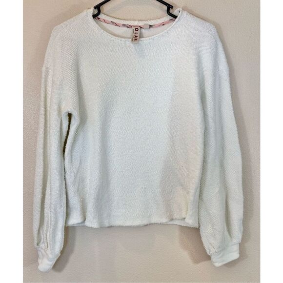 Dolan White Textured Cotton Crewneck Balloon Sleeve Women's Sweater Top XS - Picture 1 of 10